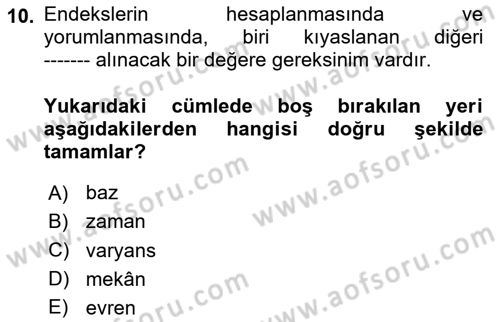İstatistik Dersi 2025 - 2026 Yılı Yaz Okulu Sınav Soruları 10. Soru