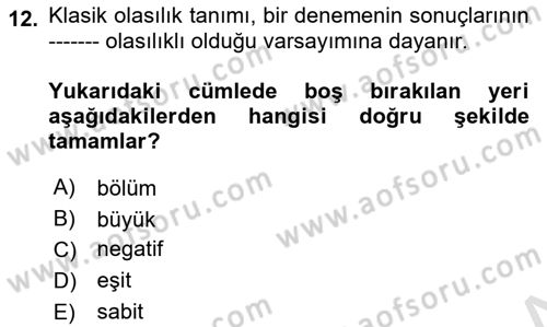 İstatistik Dersi 2025 - 2026 Yılı Yaz Okulu Sınav Soruları 12. Soru