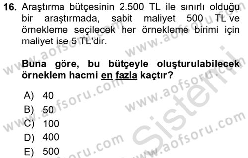İstatistik Dersi 2025 - 2026 Yılı Yaz Okulu Sınav Soruları 16. Soru
