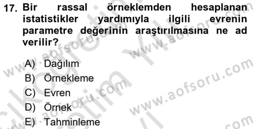 İstatistik Dersi 2025 - 2026 Yılı Yaz Okulu Sınav Soruları 17. Soru
