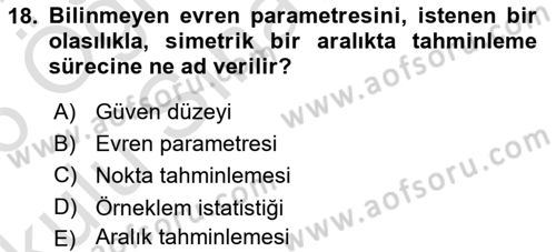 İstatistik Dersi 2025 - 2026 Yılı Yaz Okulu Sınav Soruları 18. Soru