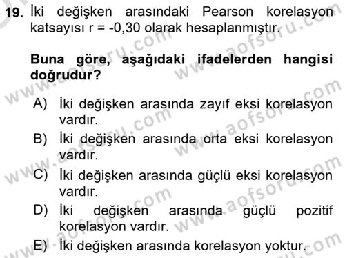 İstatistik Dersi 2025 - 2026 Yılı Yaz Okulu Sınav Soruları 19. Soru