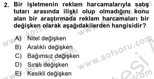 İstatistik Dersi 2025 - 2026 Yılı Yaz Okulu Sınav Soruları 2. Soru