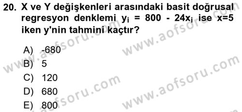 İstatistik Dersi 2025 - 2026 Yılı Yaz Okulu Sınav Soruları 20. Soru