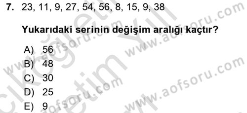İstatistik Dersi 2025 - 2026 Yılı Yaz Okulu Sınav Soruları 7. Soru