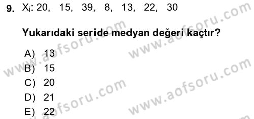İstatistik Dersi 2025 - 2026 Yılı Yaz Okulu Sınav Soruları 9. Soru