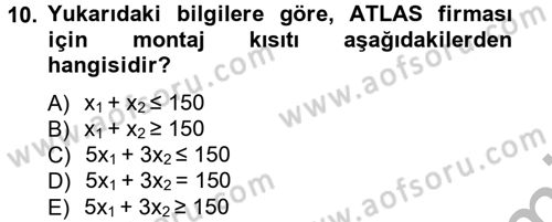 Yöneylem Araştırması 1 Dersi 2012 - 2013 Yılı (Vize) Ara Sınav Soruları 10. Soru