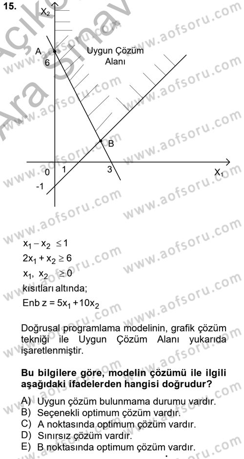 Yöneylem Araştırması 1 Dersi 2012 - 2013 Yılı (Vize) Ara Sınav Soruları 15. Soru