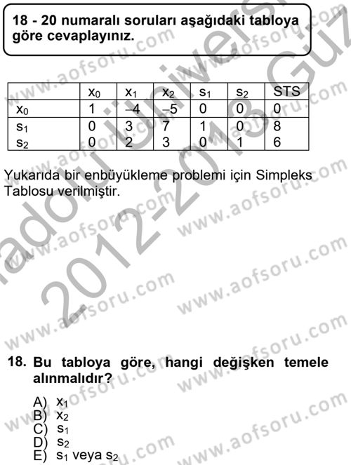 Yöneylem Araştırması 1 Dersi 2012 - 2013 Yılı (Vize) Ara Sınav Soruları 18. Soru