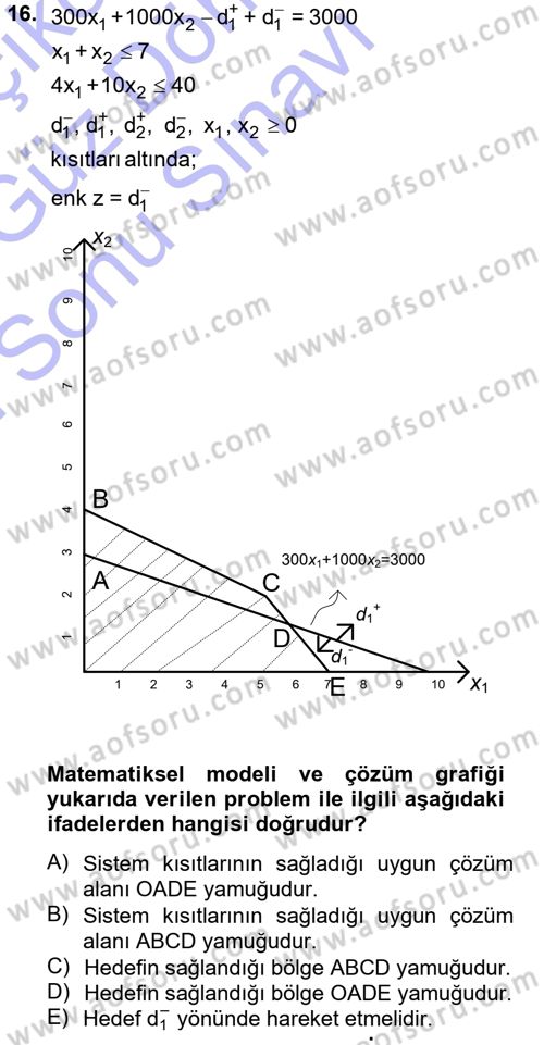 Yöneylem Araştırması 1 Dersi 2012 - 2013 Yılı (Final) Dönem Sonu Sınav Soruları 16. Soru