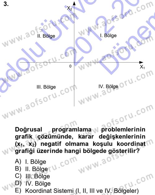 Yöneylem Araştırması 1 Dersi 2012 - 2013 Yılı (Final) Dönem Sonu Sınav Soruları 3. Soru