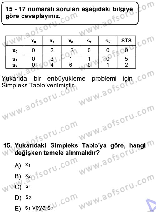 Yöneylem Araştırması 1 Dersi 2013 - 2014 Yılı (Vize) Ara Sınav Soruları 15. Soru