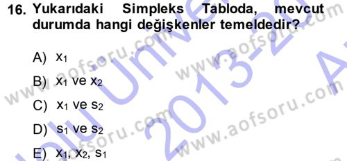 Yöneylem Araştırması 1 Dersi 2013 - 2014 Yılı (Vize) Ara Sınav Soruları 16. Soru