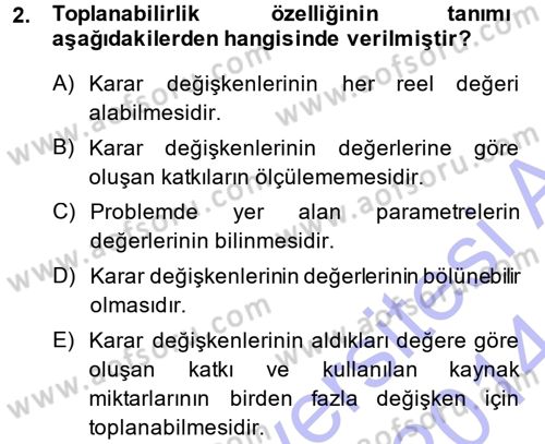 Yöneylem Araştırması 1 Dersi 2013 - 2014 Yılı (Vize) Ara Sınav Soruları 2. Soru
