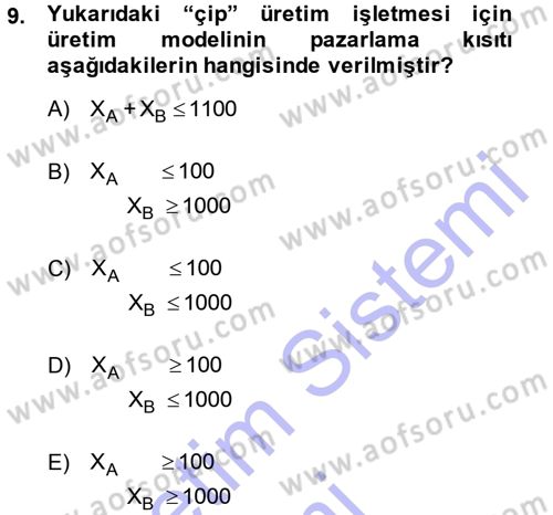 Yöneylem Araştırması 1 Dersi 2013 - 2014 Yılı (Vize) Ara Sınav Soruları 9. Soru