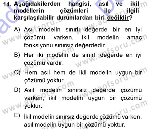 Yöneylem Araştırması 1 Dersi 2013 - 2014 Yılı (Final) Dönem Sonu Sınav Soruları 14. Soru