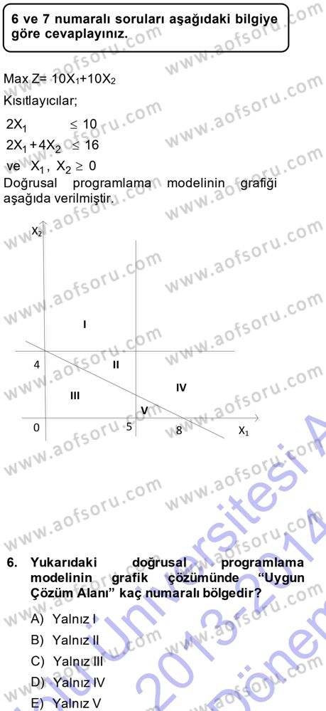 Yöneylem Araştırması 1 Dersi 2013 - 2014 Yılı (Final) Dönem Sonu Sınav Soruları 6. Soru