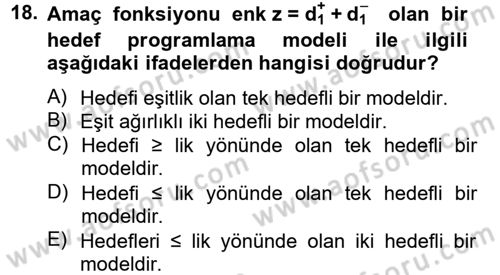 Yöneylem Araştırması 1 Dersi 2013 - 2014 Yılı Tek Ders Sınav Soruları 18. Soru