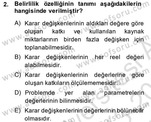 Yöneylem Araştırması 1 Dersi 2013 - 2014 Yılı Tek Ders Sınav Soruları 2. Soru