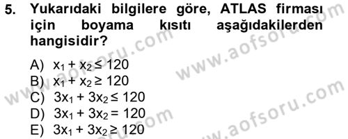 Yöneylem Araştırması 1 Dersi 2013 - 2014 Yılı Tek Ders Sınav Soruları 5. Soru