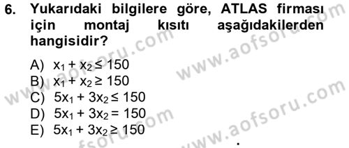 Yöneylem Araştırması 1 Dersi 2013 - 2014 Yılı Tek Ders Sınav Soruları 6. Soru