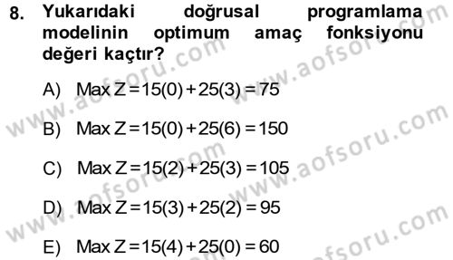 Yöneylem Araştırması 1 Dersi 2013 - 2014 Yılı Tek Ders Sınav Soruları 8. Soru