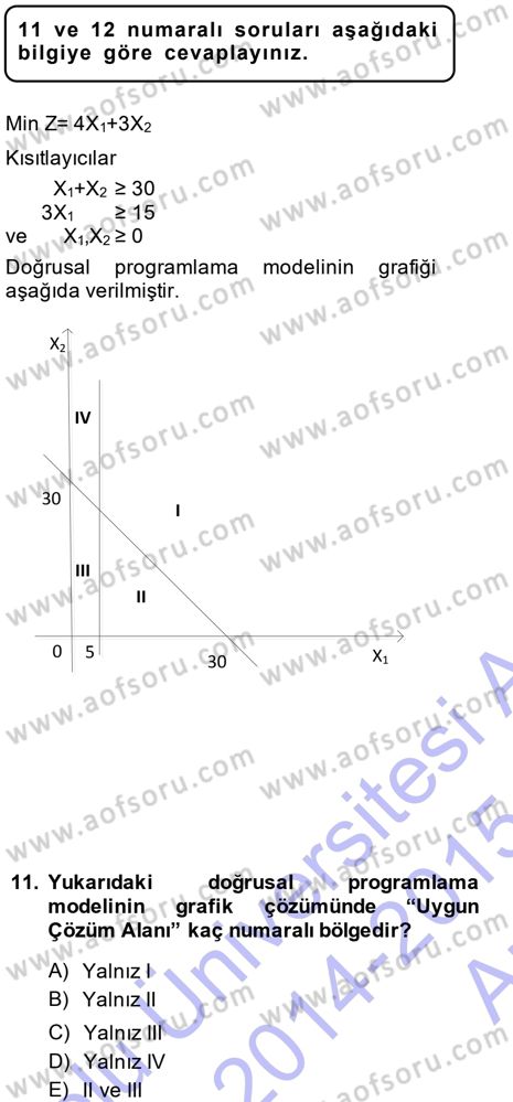 Yöneylem Araştırması 1 Dersi 2014 - 2015 Yılı (Vize) Ara Sınav Soruları 11. Soru