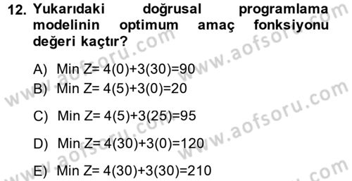 Yöneylem Araştırması 1 Dersi 2014 - 2015 Yılı (Vize) Ara Sınav Soruları 12. Soru