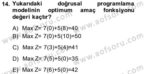 Yöneylem Araştırması 1 Dersi 2014 - 2015 Yılı (Vize) Ara Sınav Soruları 14. Soru