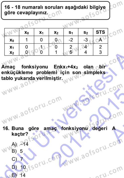 Yöneylem Araştırması 1 Dersi 2014 - 2015 Yılı (Vize) Ara Sınav Soruları 16. Soru