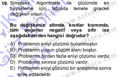 Yöneylem Araştırması 1 Dersi 2014 - 2015 Yılı (Vize) Ara Sınav Soruları 19. Soru