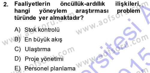 Yöneylem Araştırması 1 Dersi 2014 - 2015 Yılı (Vize) Ara Sınav Soruları 2. Soru