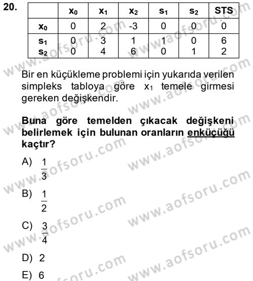 Yöneylem Araştırması 1 Dersi 2014 - 2015 Yılı (Vize) Ara Sınav Soruları 20. Soru