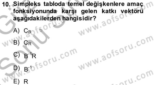 Yöneylem Araştırması 1 Dersi 2014 - 2015 Yılı (Final) Dönem Sonu Sınav Soruları 10. Soru