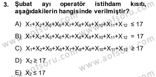 Yöneylem Araştırması 1 Dersi 2014 - 2015 Yılı (Final) Dönem Sonu Sınav Soruları 3. Soru