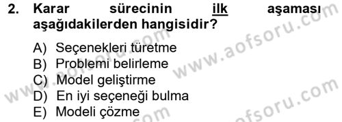 Yöneylem Araştırması 1 Dersi 2014 - 2015 Yılı Tek Ders Sınav Soruları 2. Soru