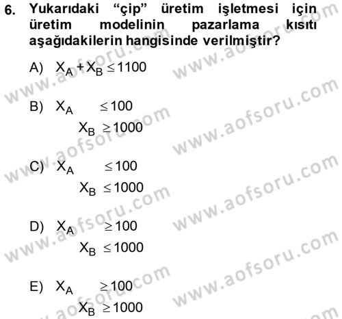 Yöneylem Araştırması 1 Dersi 2014 - 2015 Yılı Tek Ders Sınav Soruları 6. Soru