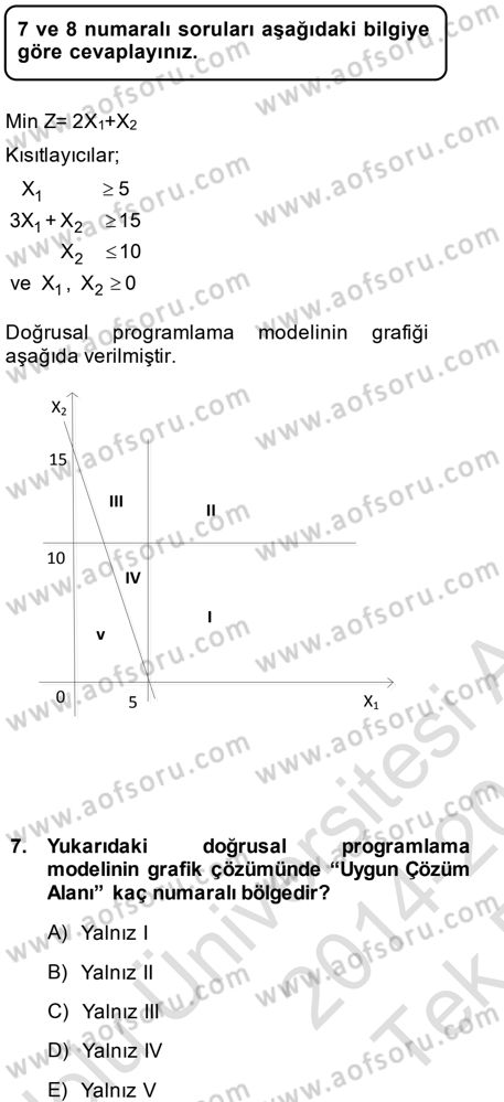 Yöneylem Araştırması 1 Dersi 2014 - 2015 Yılı Tek Ders Sınav Soruları 7. Soru