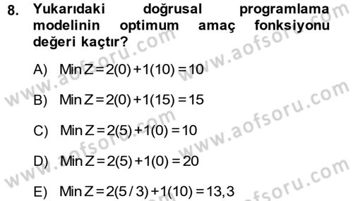 Yöneylem Araştırması 1 Dersi 2014 - 2015 Yılı Tek Ders Sınav Soruları 8. Soru