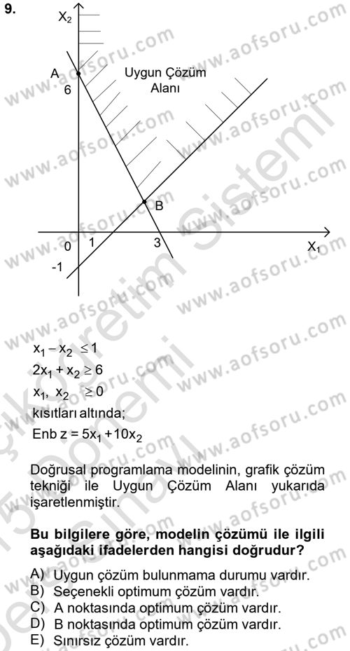Yöneylem Araştırması 1 Dersi 2014 - 2015 Yılı Tek Ders Sınav Soruları 9. Soru
