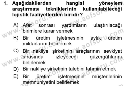 Yöneylem Araştırması 1 Dersi 2015 - 2016 Yılı (Vize) Ara Sınav Soruları 1. Soru