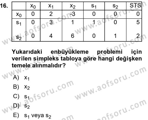 Yöneylem Araştırması 1 Dersi 2015 - 2016 Yılı (Vize) Ara Sınav Soruları 16. Soru