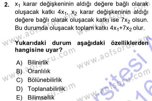 Yöneylem Araştırması 1 Dersi 2015 - 2016 Yılı (Vize) Ara Sınav Soruları 2. Soru