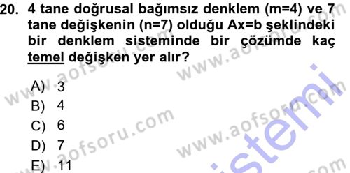 Yöneylem Araştırması 1 Dersi 2015 - 2016 Yılı (Vize) Ara Sınav Soruları 20. Soru