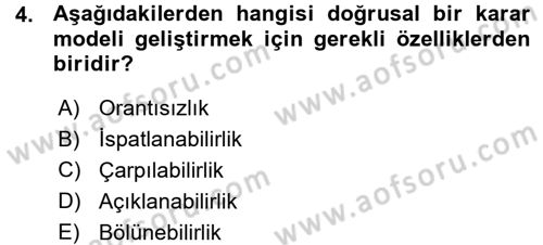 Yöneylem Araştırması 1 Dersi 2015 - 2016 Yılı (Vize) Ara Sınav Soruları 4. Soru