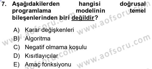 Yöneylem Araştırması 1 Dersi 2015 - 2016 Yılı (Vize) Ara Sınav Soruları 7. Soru