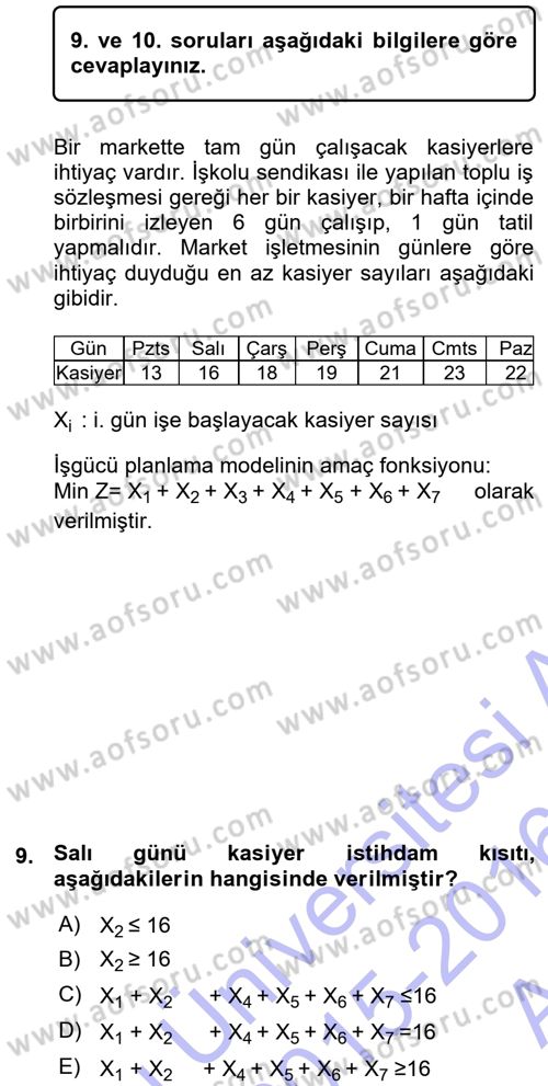 Yöneylem Araştırması 1 Dersi 2015 - 2016 Yılı (Vize) Ara Sınav Soruları 9. Soru