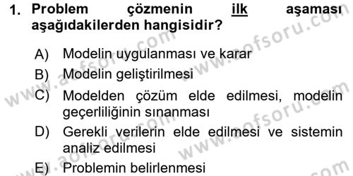 Yöneylem Araştırması 1 Dersi 2015 - 2016 Yılı (Final) Dönem Sonu Sınav Soruları 1. Soru