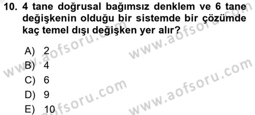 Yöneylem Araştırması 1 Dersi 2015 - 2016 Yılı Tek Ders Sınav Soruları 10. Soru