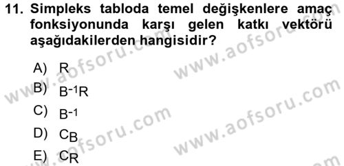 Yöneylem Araştırması 1 Dersi 2015 - 2016 Yılı Tek Ders Sınav Soruları 11. Soru